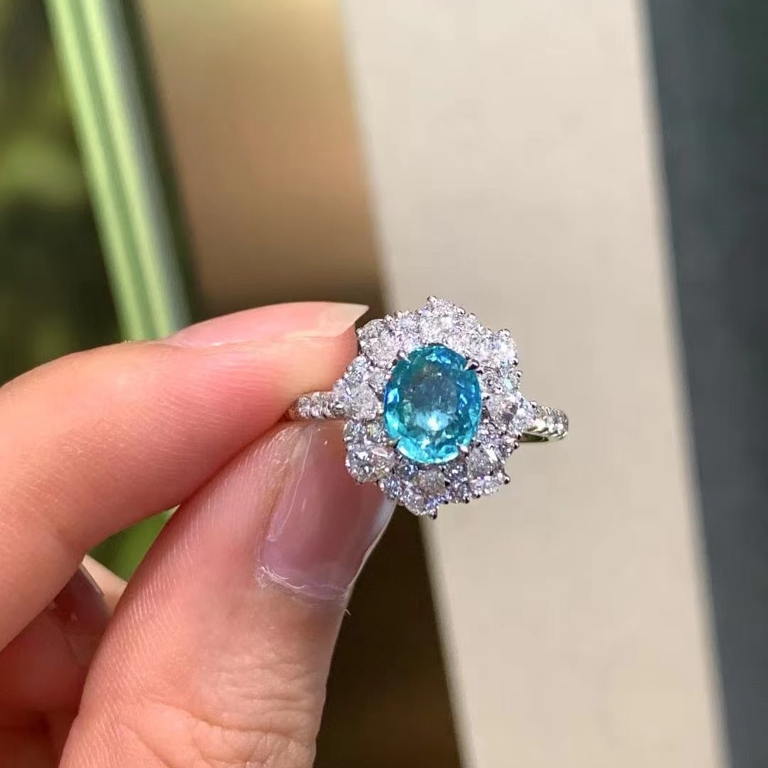 14k Gold 2.30 Ctw Natural Paraiba Tourmaline & Diamond Ring - 2