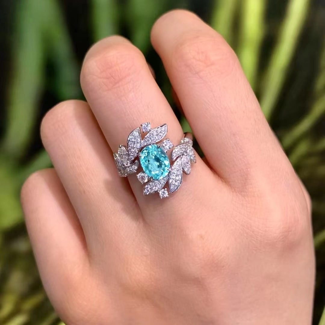 14k Gold 2.01 Ctw Natural Paraiba Tourmaline & Diamond Ring - 2