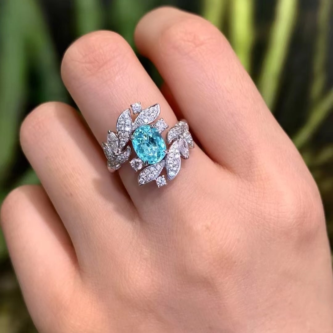14k Gold 2.01 Ctw Natural Paraiba Tourmaline & Diamond Ring - 3