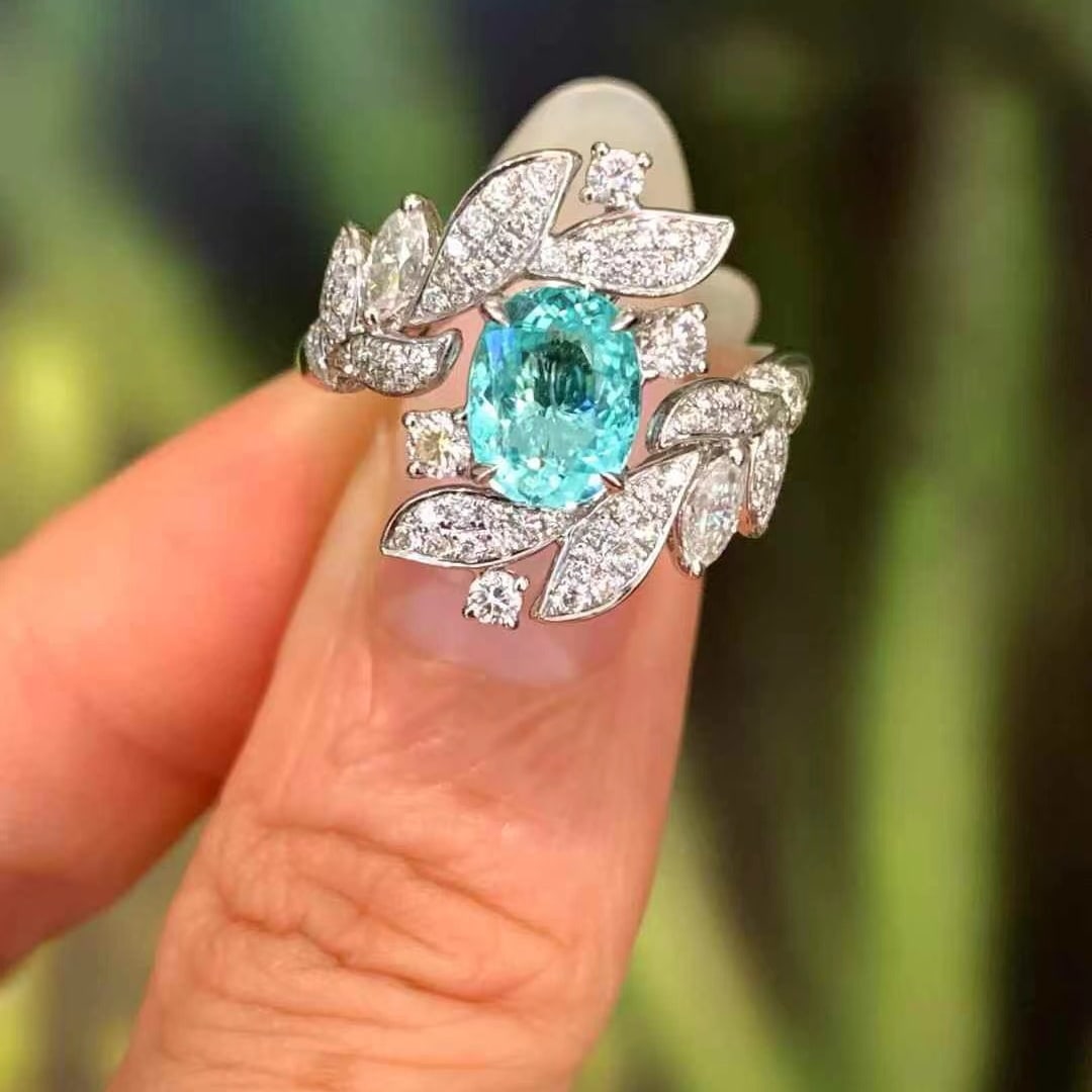 14k Gold 2.01 Ctw Natural Paraiba Tourmaline & Diamond Ring - 5