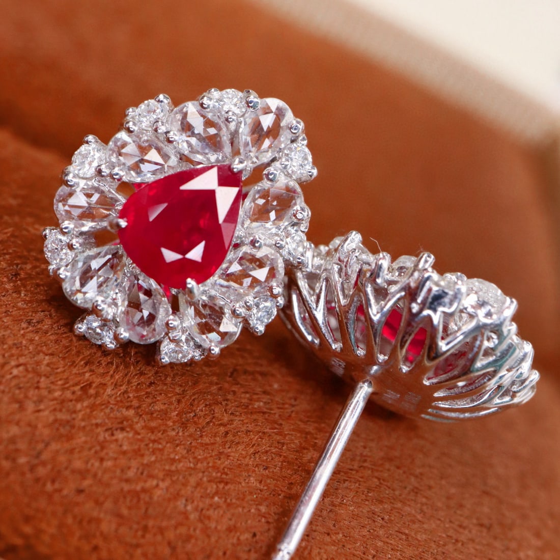 14k Gold 1.18 Ctw Natural Ruby & Diamond Earrings - 2
