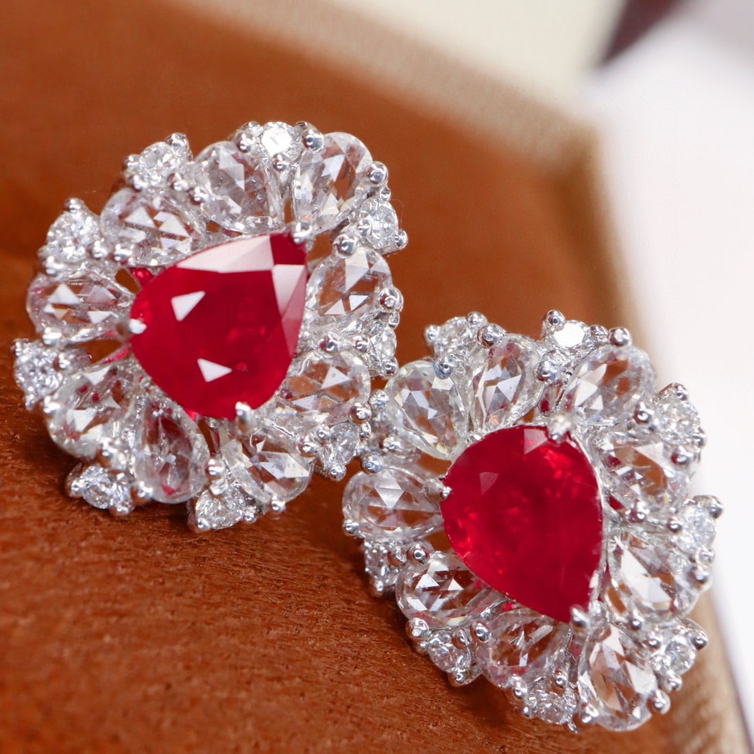 14k Gold 1.18 Ctw Natural Ruby & Diamond Earrings - 3