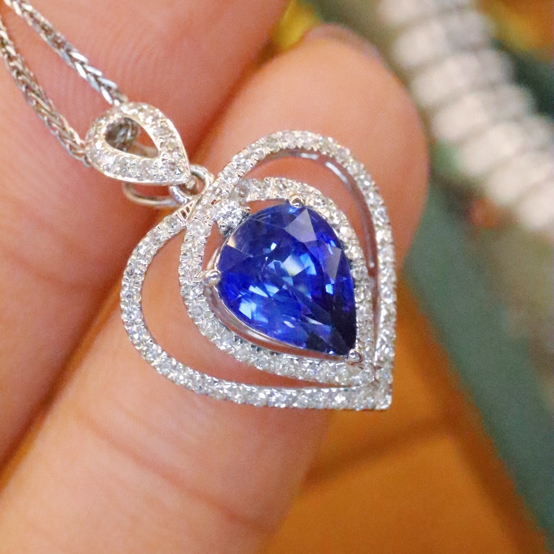 14k Gold 1.70 Ctw Natural Sapphire & Diamond Pendant( Without Chain ) - 2