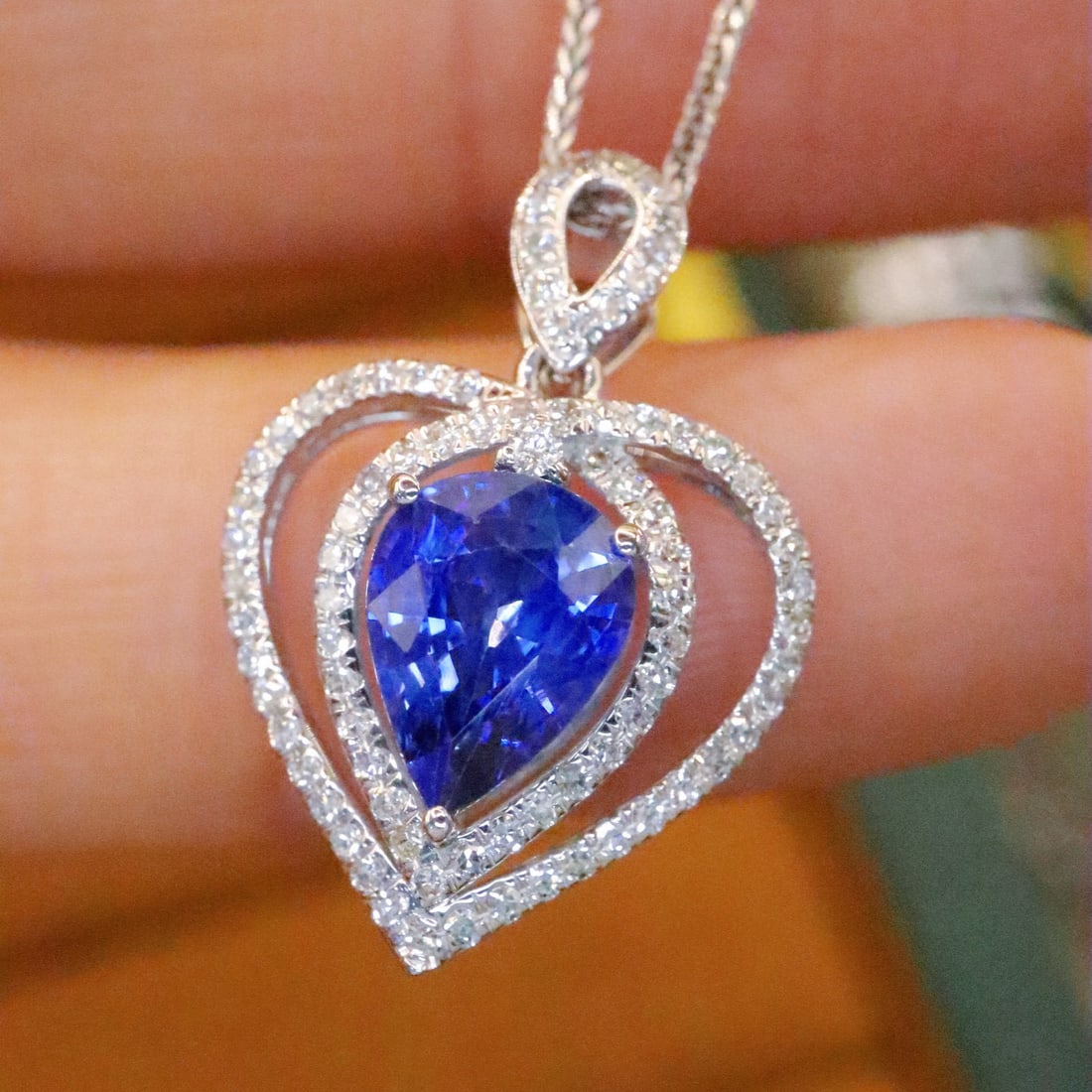 14k Gold 1.70 Ctw Natural Sapphire & Diamond Pendant( Without Chain ) - 3