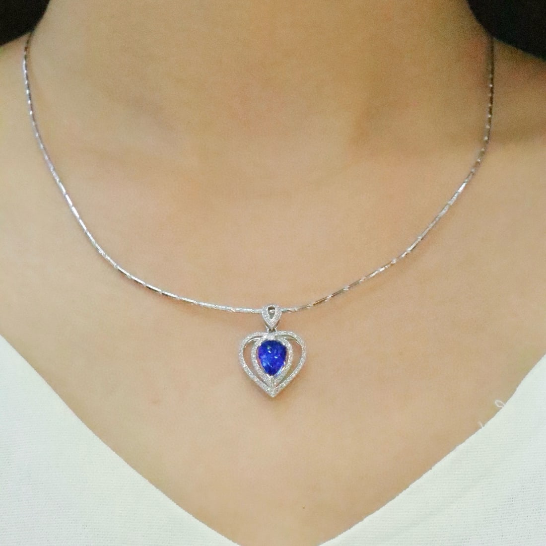 14k Gold 1.70 Ctw Natural Sapphire & Diamond Pendant( Without Chain ) - 5