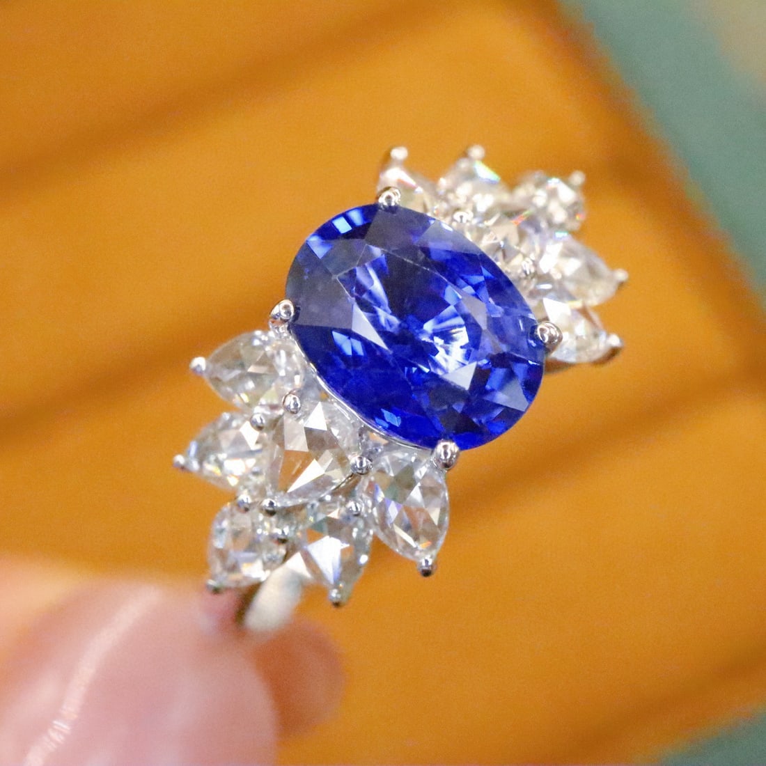 14k Gold 2.24 Ctw Natural Sapphire & Diamond Ring: Ref:230988246 // gold content:14k gold // ring size:7. 25us // // main gemstone:sapphire // shape:oval // carat weight:1. 62ct // color:royal blue // treatment:natural // // adjacent gemstone 2 :