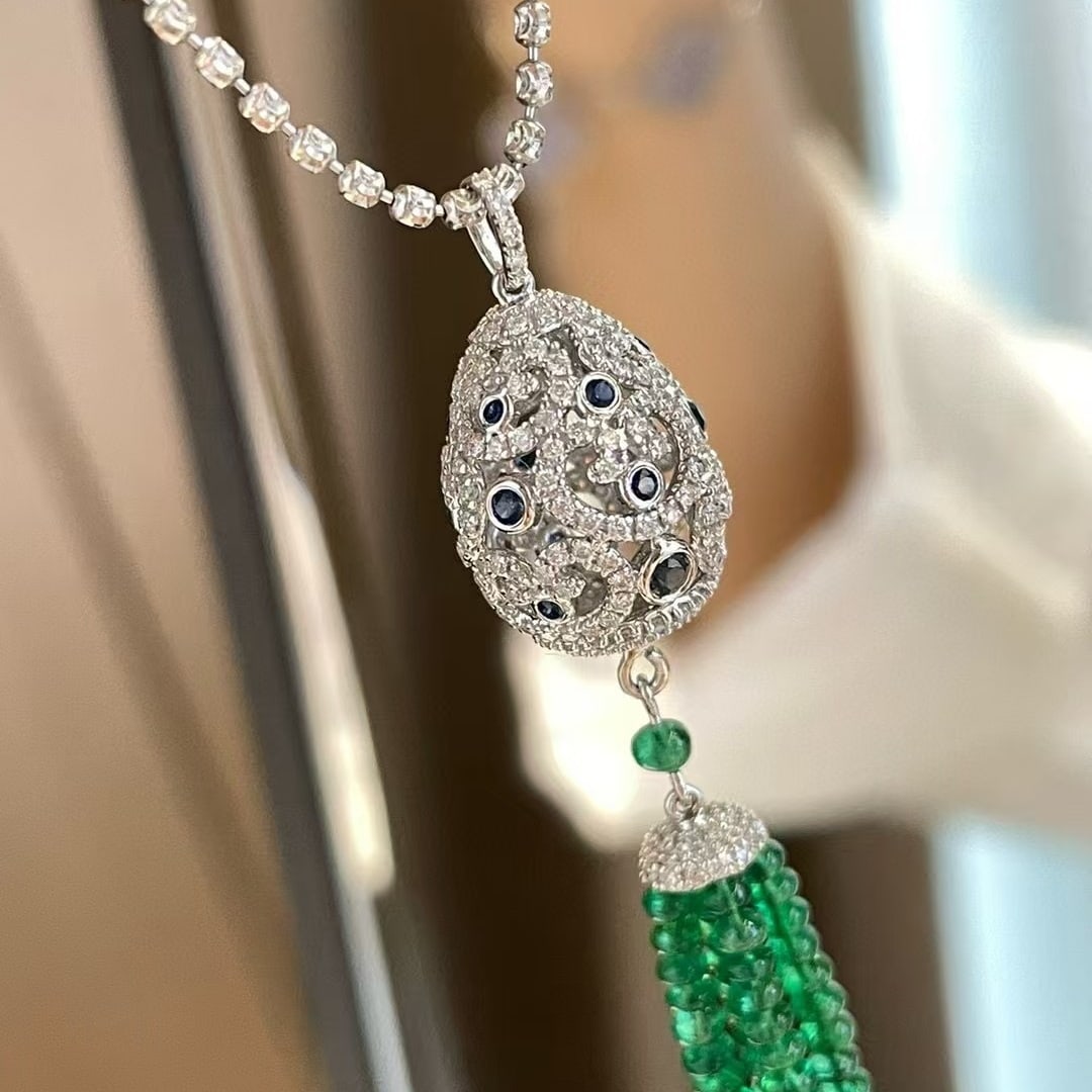 14k Gold 6.7 Ct Vivid Green Natural Emerald & Diamond Pendant( Without Chain ) - 4