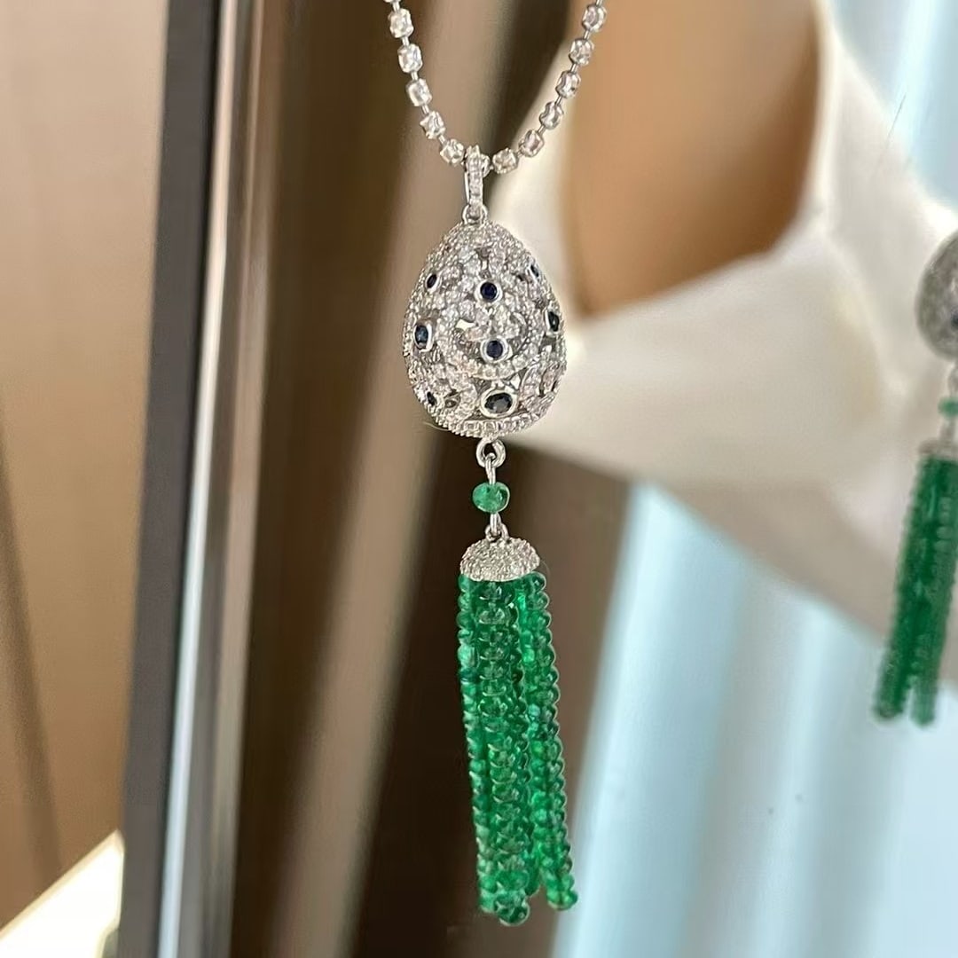 14k Gold 6.7 Ct Vivid Green Natural Emerald & Diamond Pendant( Without Chain ) - 6