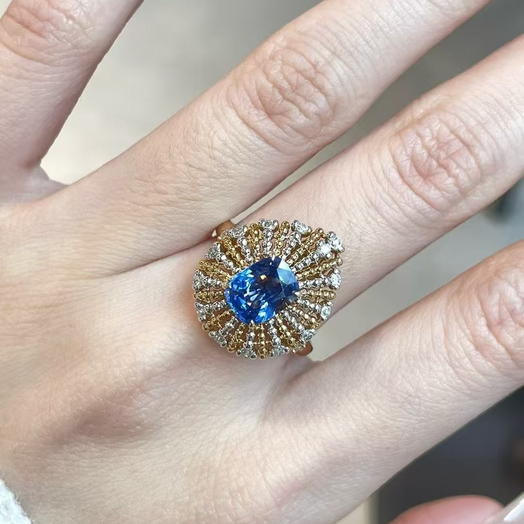 14k Gold 1.88 Ct Natural Sapphire & Diamond Ring - 2