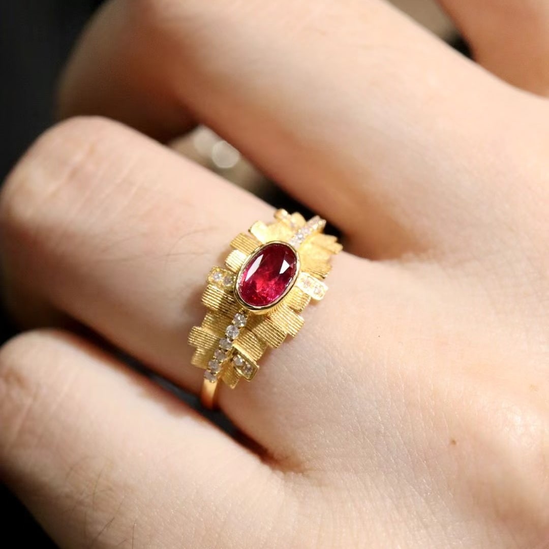 14k Gold 0.71 Ctw Natural Ruby & Diamond Ring - 6