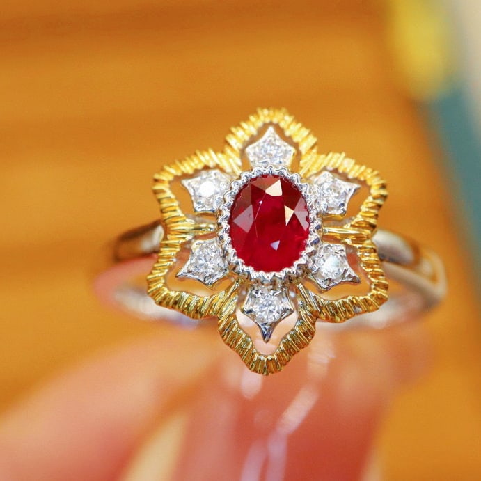 14k Gold 0.48 Ctw Natural Ruby & Diamond Ring: Ref:230988262 // gold content:14k gold // ring size:7. 25us // // main gemstone:ruby // shape:oval // carat weight:0. 42ct // color:red // treatment:natural // // adjacent gemstone 2 : diamond //