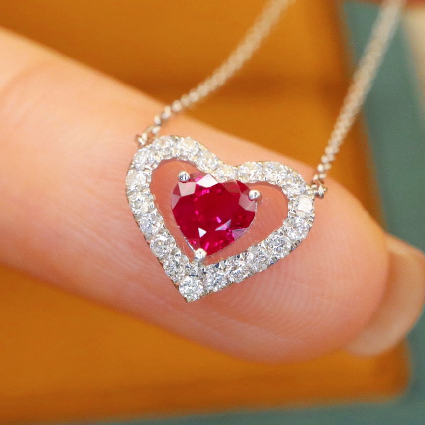 14k Gold 0.70 Ctw Natural Ruby & Diamond Necklace - 2