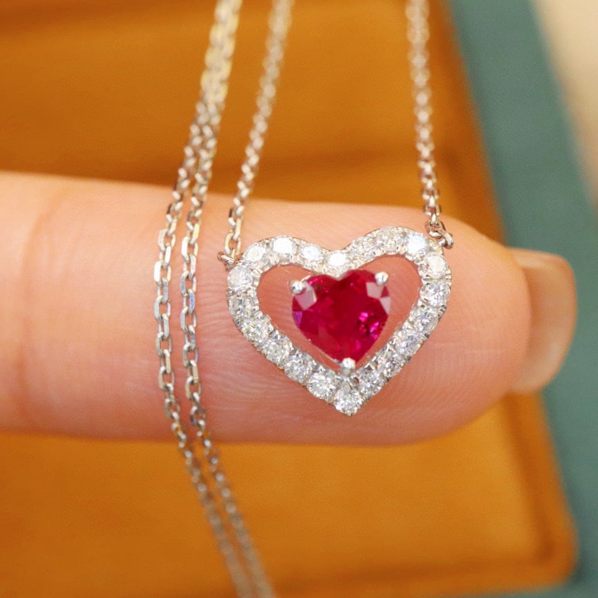 14k Gold 0.70 Ctw Natural Ruby & Diamond Necklace - 3