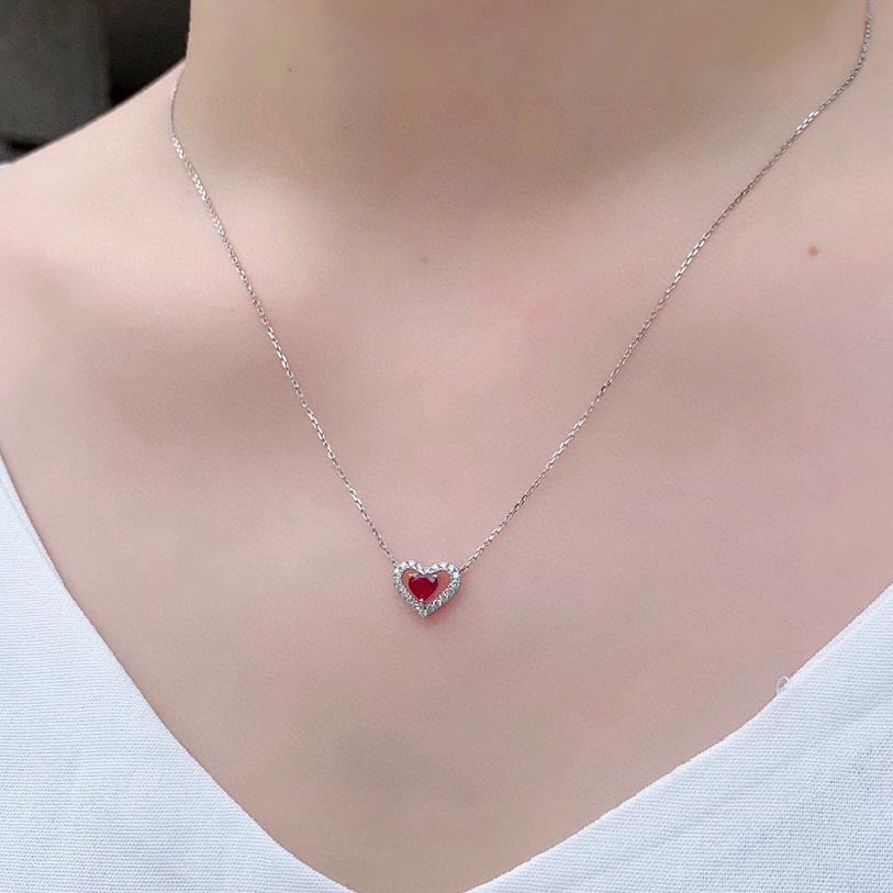 14k Gold 0.70 Ctw Natural Ruby & Diamond Necklace - 5