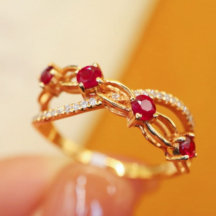 14k Gold 0.47 Ctw Natural Ruby & Diamond Ring - 2