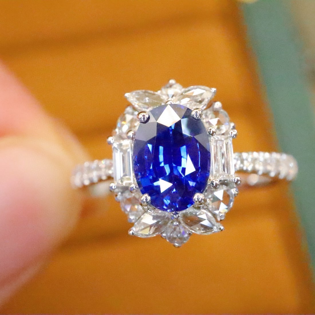 14k Gold 1.66 Ctw Natural Sapphire & Diamond Ring: Ref:230988267 // gold content:14k gold // ring size:7. 25us // // main gemstone:sapphire // shape:oval // carat weight:1. 22ct // color:royal blue // treatment:natural // // adjacent gemstone 2 : diam
