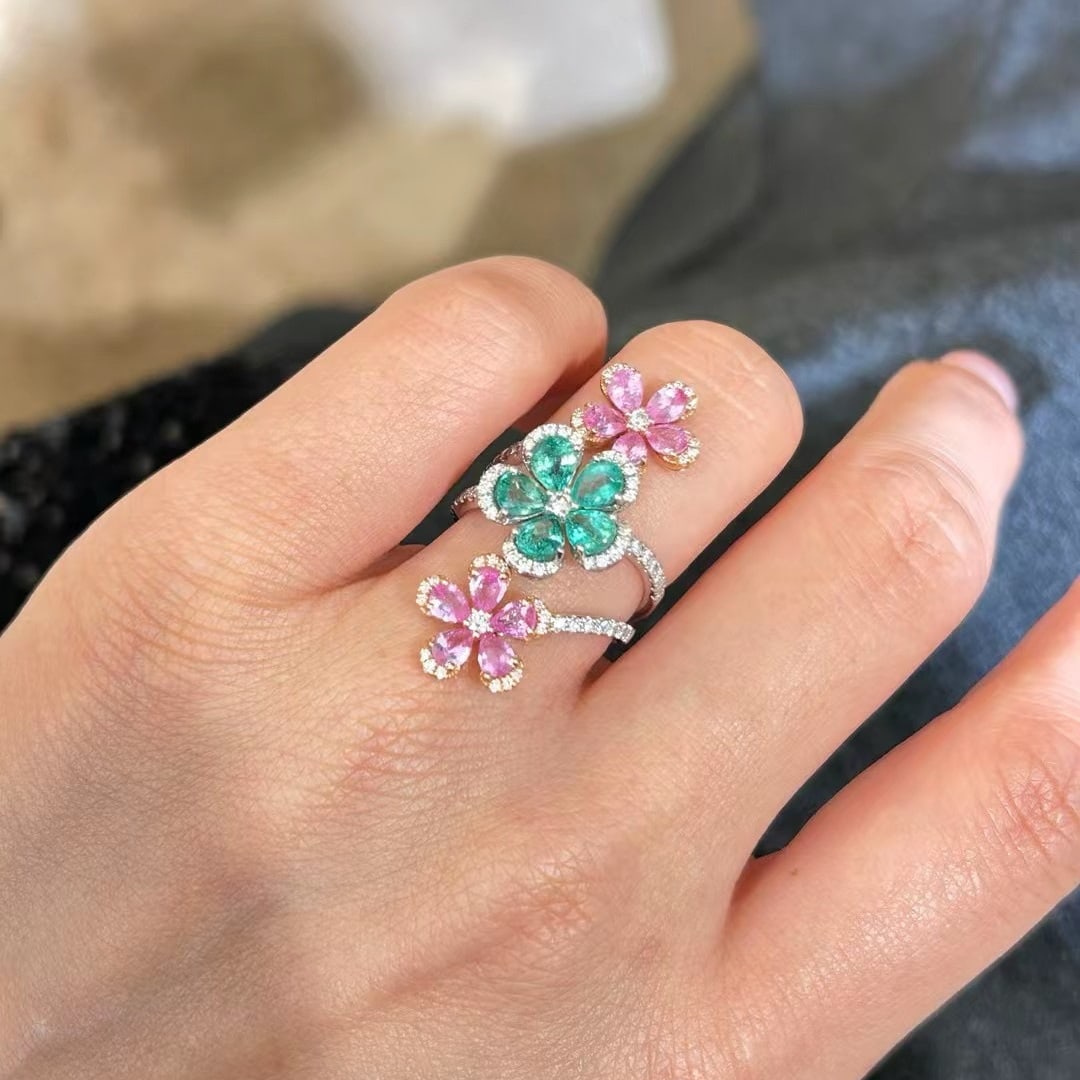 14k Gold 3.30 Ctw Natural Emerald & Sapphire Ring - 2