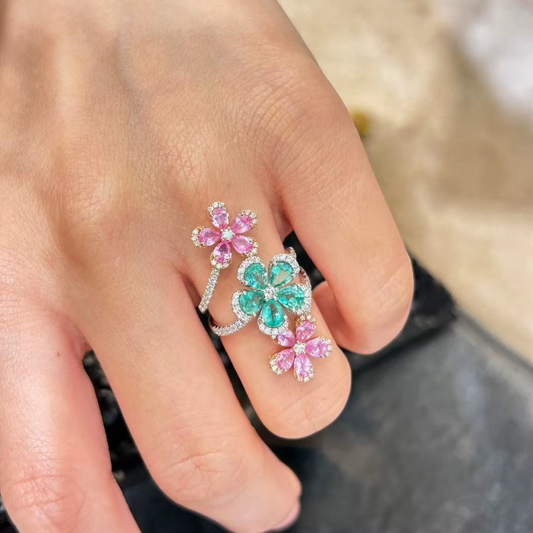 14k Gold 3.30 Ctw Natural Emerald & Sapphire Ring - 3