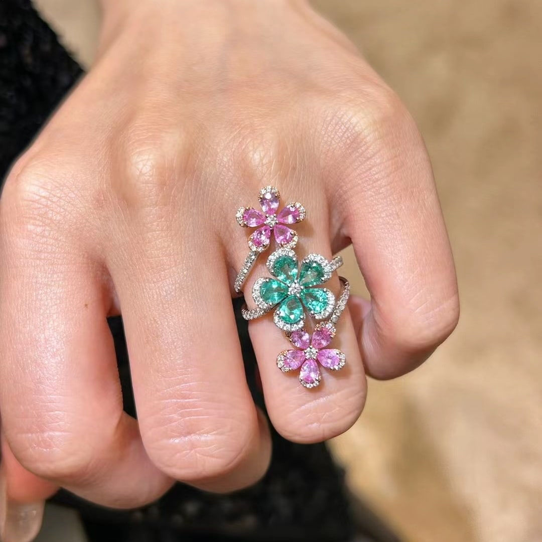 14k Gold 3.30 Ctw Natural Emerald & Sapphire Ring - 4