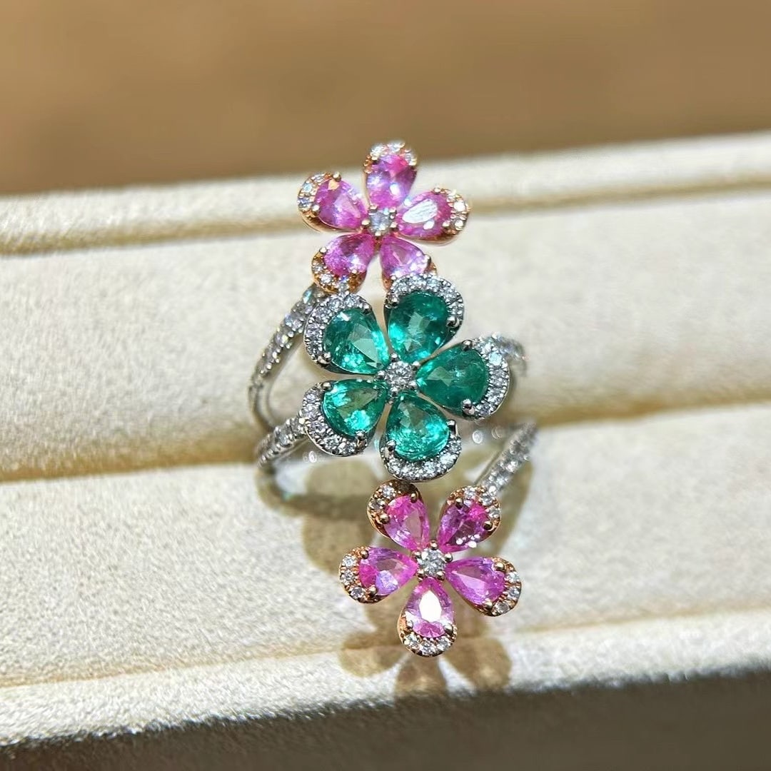 14k Gold 3.30 Ctw Natural Emerald & Sapphire Ring - 5
