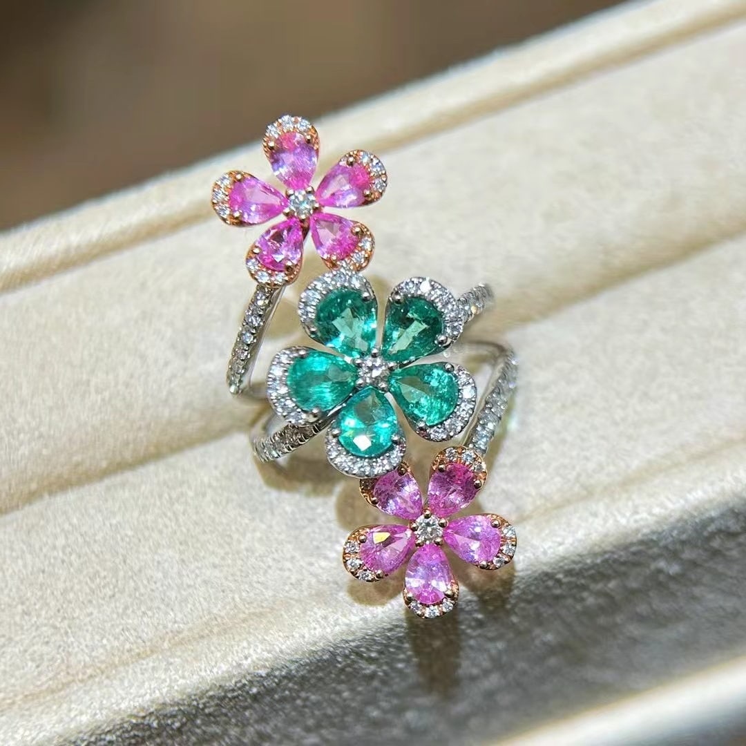 14k Gold 3.30 Ctw Natural Emerald & Sapphire Ring - 6