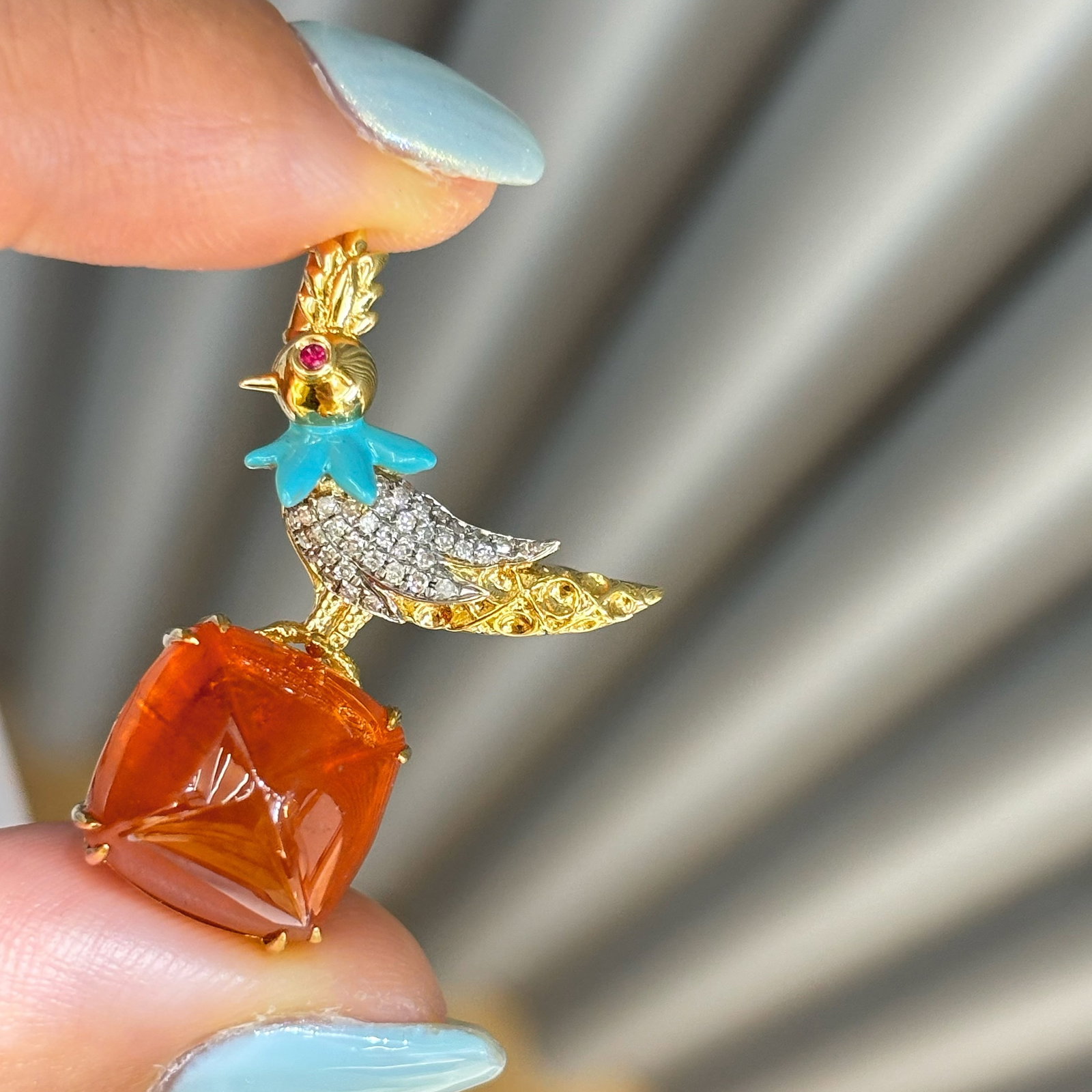 14k Gold 15.72 Ct Natural Spessartine & Diamond Brooch/pendant( Without Chain ) - 2