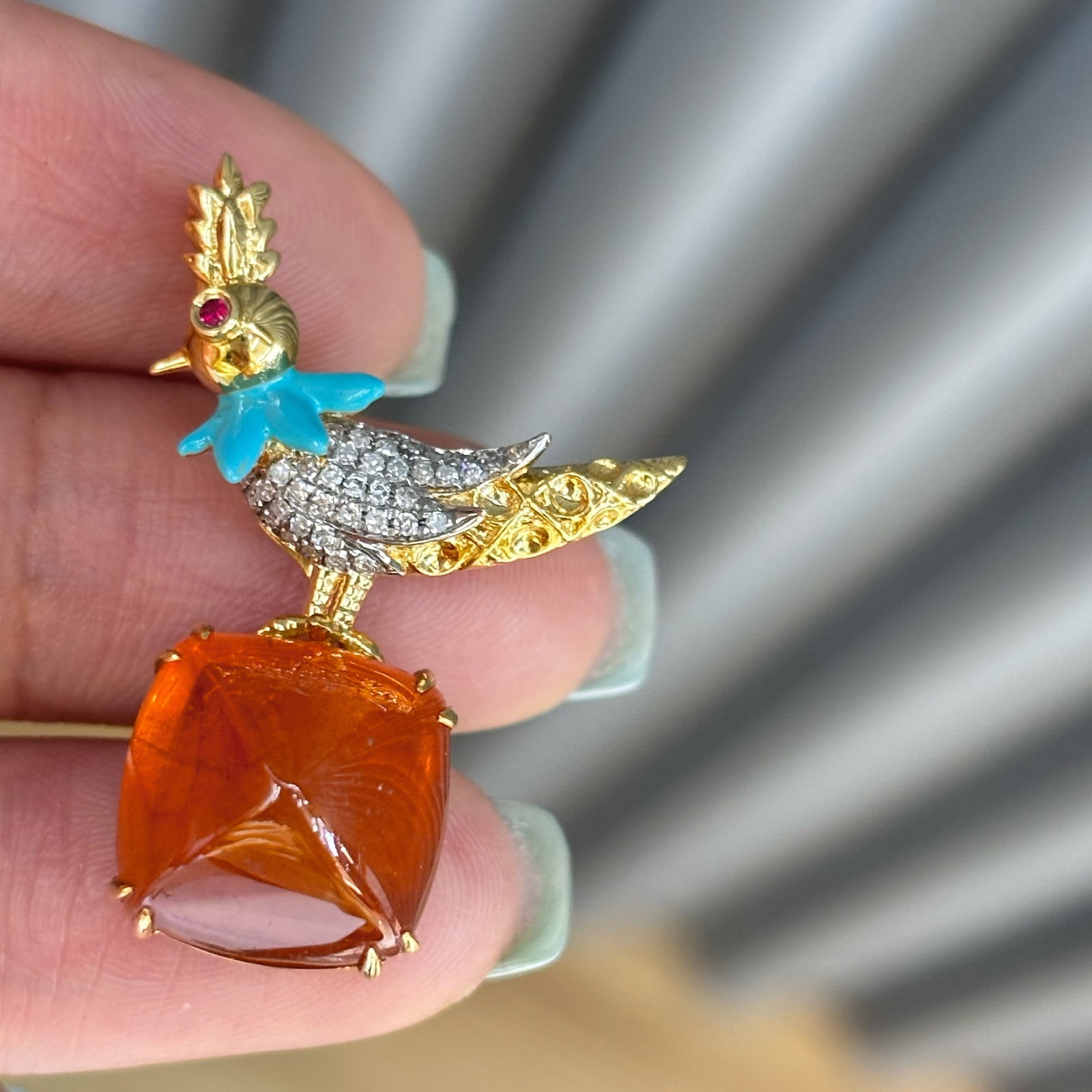 14k Gold 15.72 Ct Natural Spessartine & Diamond Brooch/pendant( Without Chain ) - 4