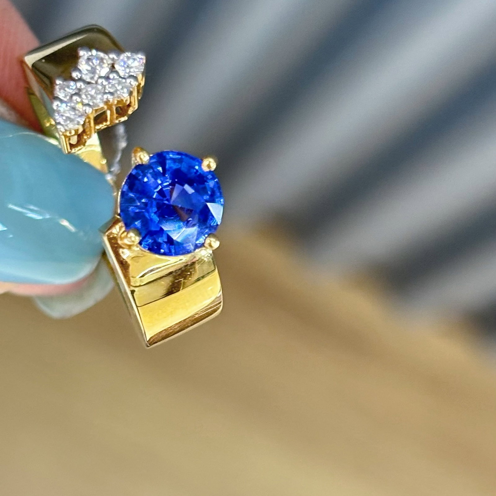 14k Gold 1.14 Ct Natural Sapphire & Diamond Ring - 2
