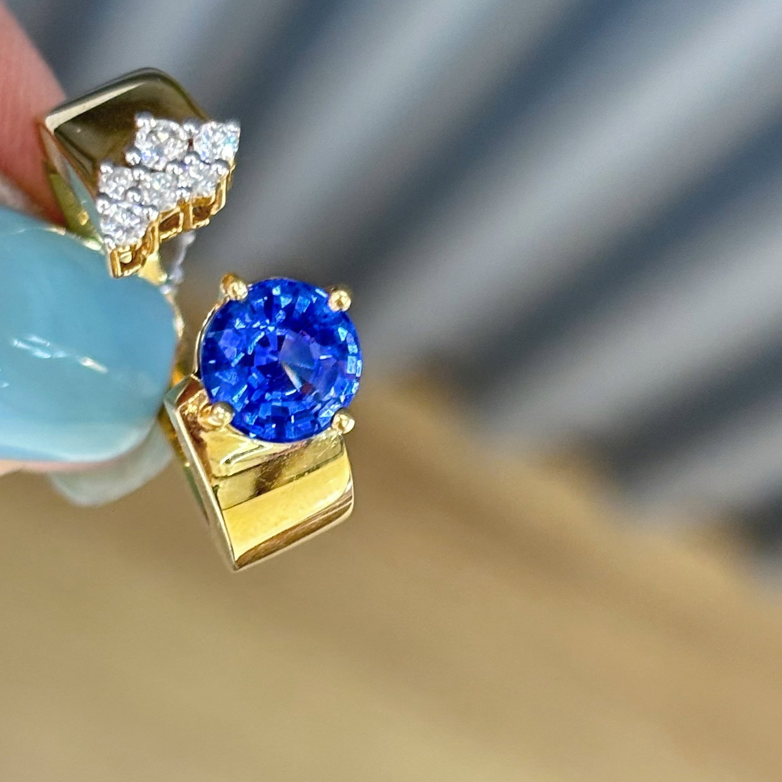 14k Gold 1.14 Ct Natural Sapphire & Diamond Ring - 3