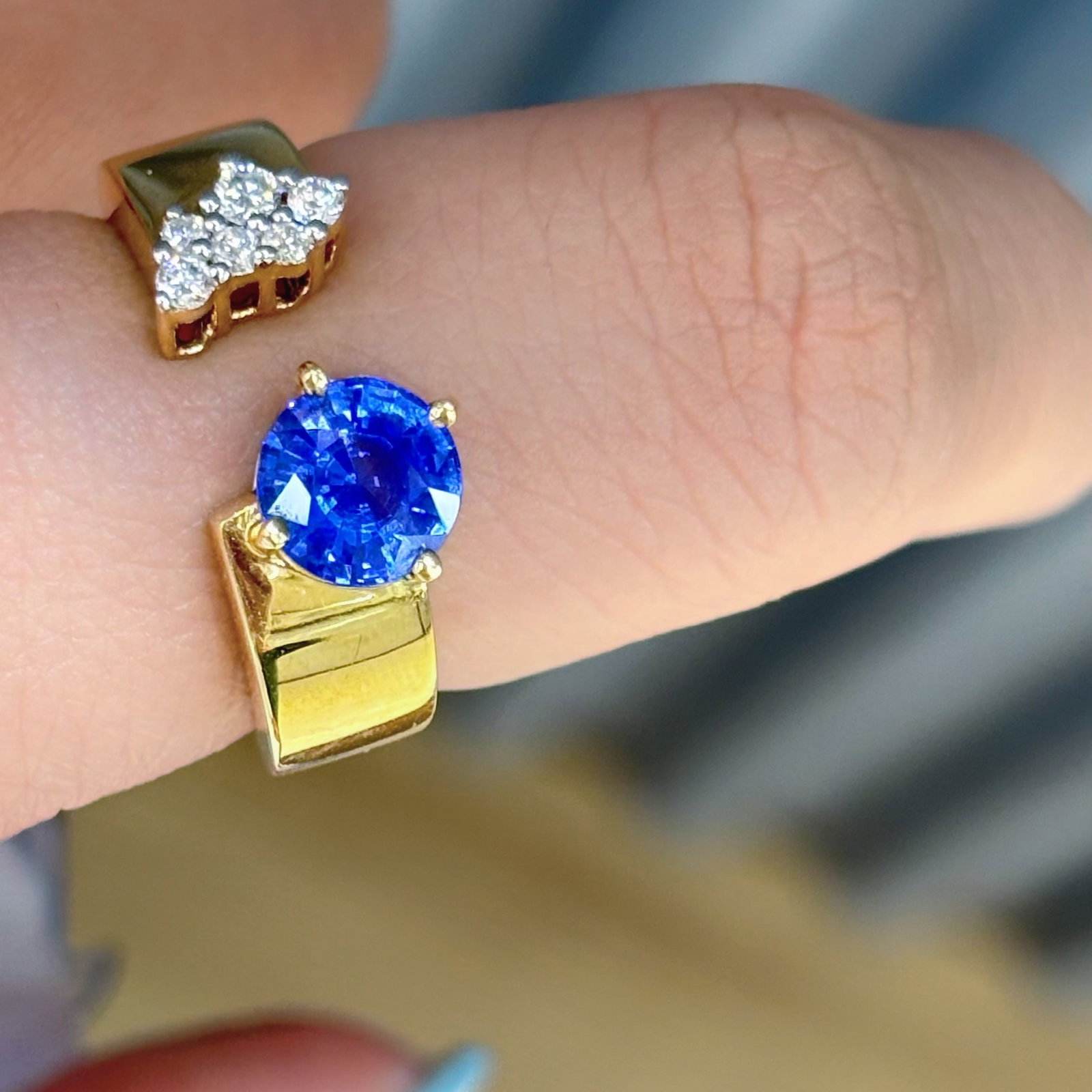 14k Gold 1.14 Ct Natural Sapphire & Diamond Ring - 4