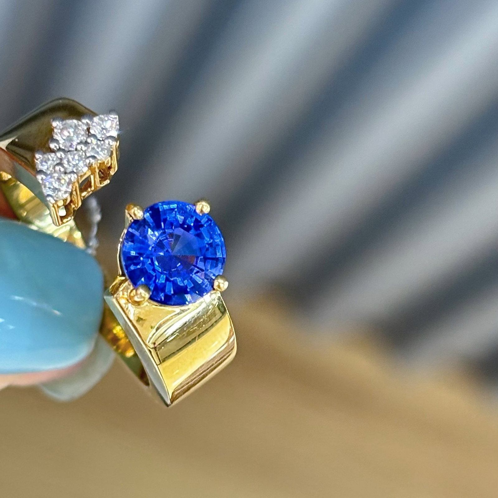 14k Gold 1.14 Ct Natural Sapphire & Diamond Ring - 5