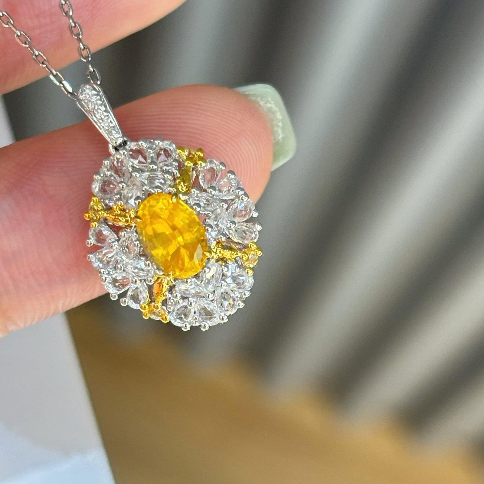 14k Gold 0.7 Ct Natural Sapphire & Diamond & Sapphire Pendant( Without Chain ) - 3