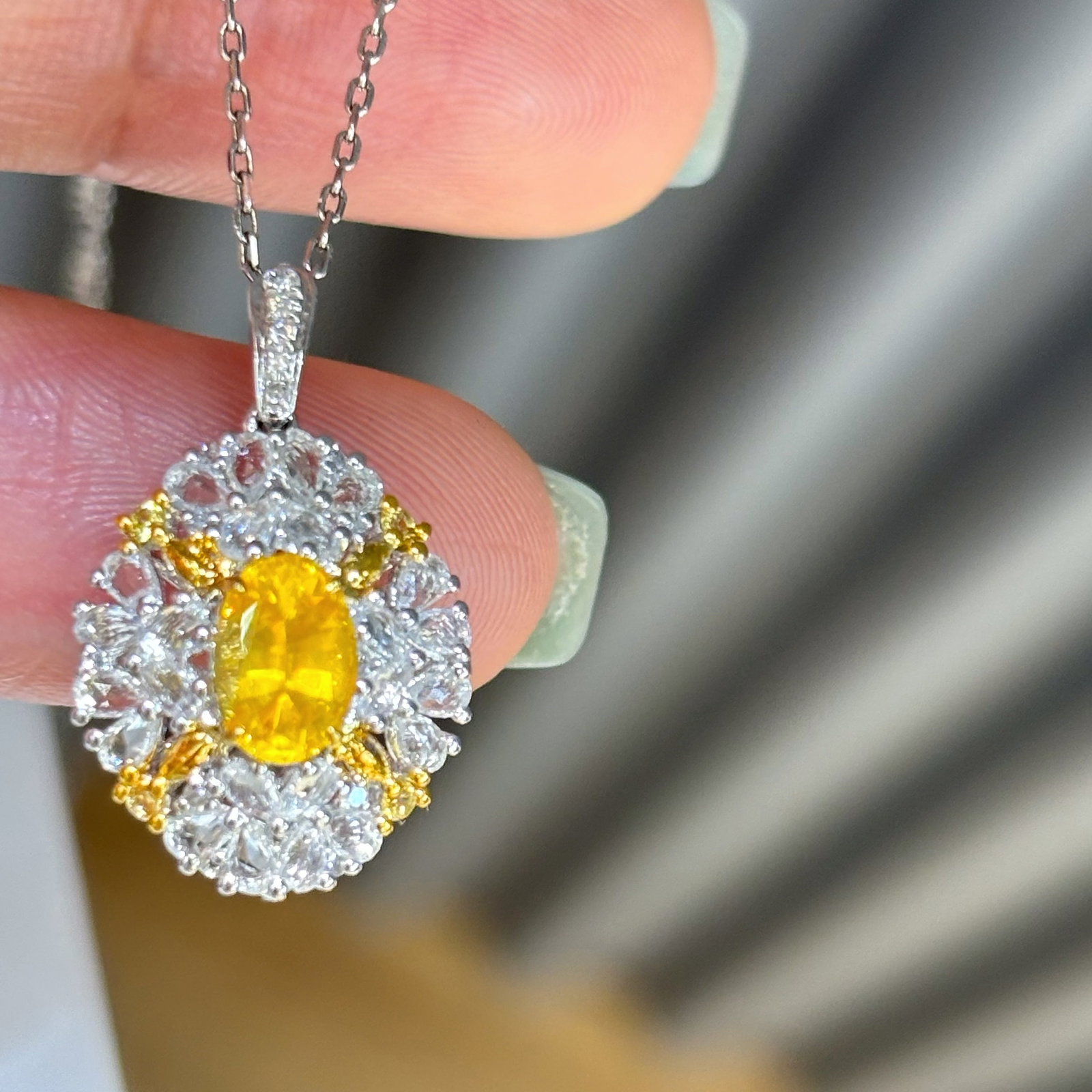 14k Gold 0.7 Ct Natural Sapphire & Diamond & Sapphire Pendant( Without Chain ) - 5