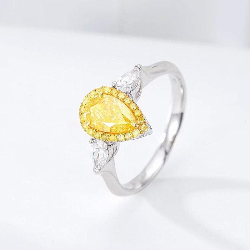 14k Gold 1.00 Ct Natural Yellow Diamond & Diamond Ring: Ref:230988280 // gold content:14k gold // ring size:7. 25us // // main gemstone:yellow diamond // shape:pear // carat weight:1. 00ct // color:yellow // treatment:natural // // adjacent gemstone 2 : di