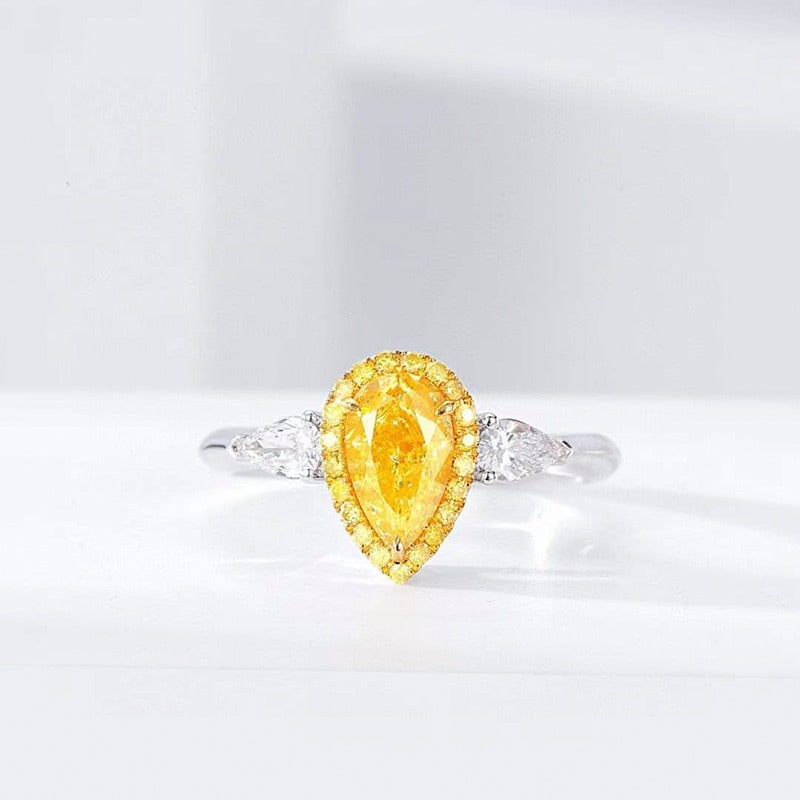 14k Gold 1.00 Ct Natural Yellow Diamond & Diamond Ring - 4