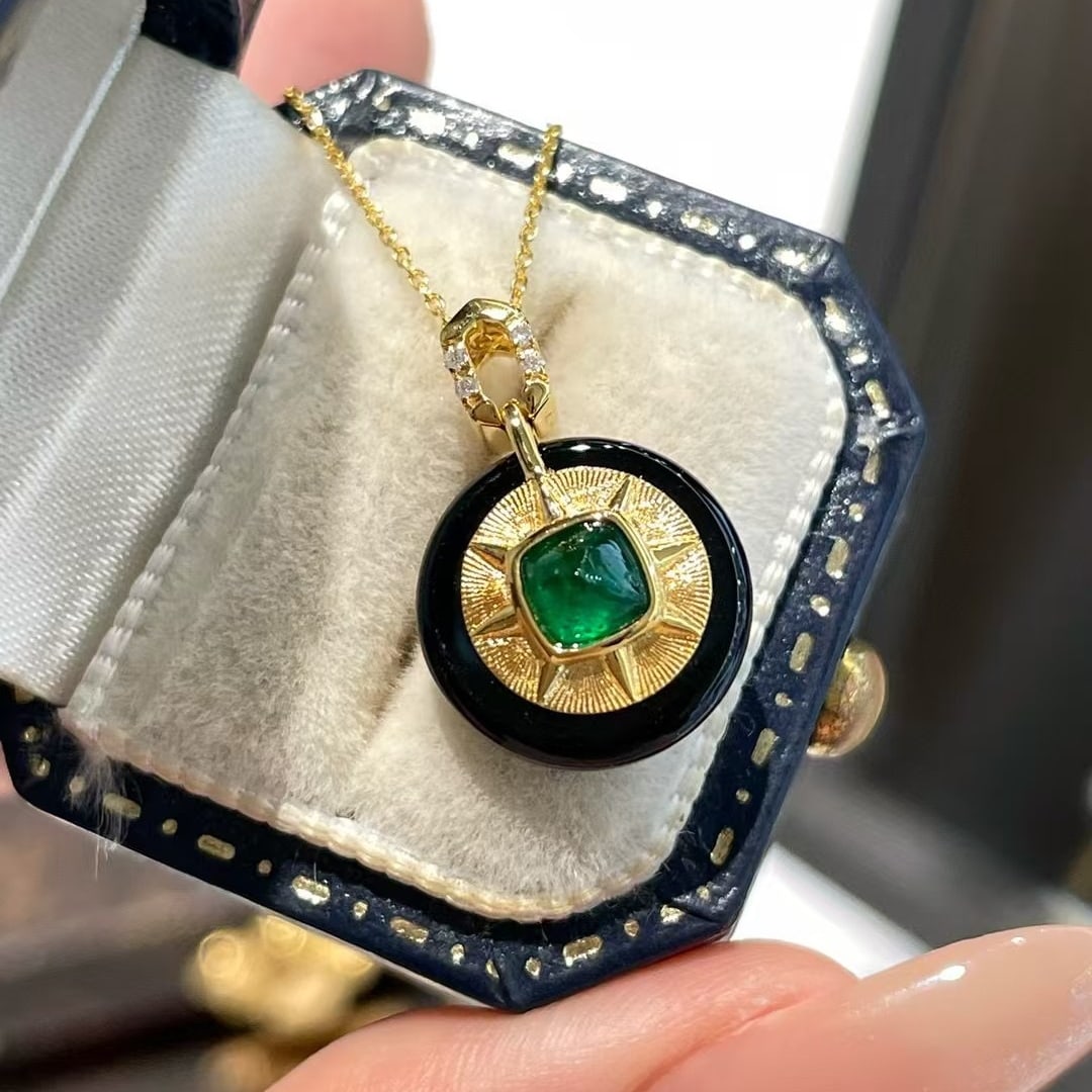 14k Gold 0.3 Ct Vivid Green Natural Emerald & Diamond Pendant( Without Chain ) - 4