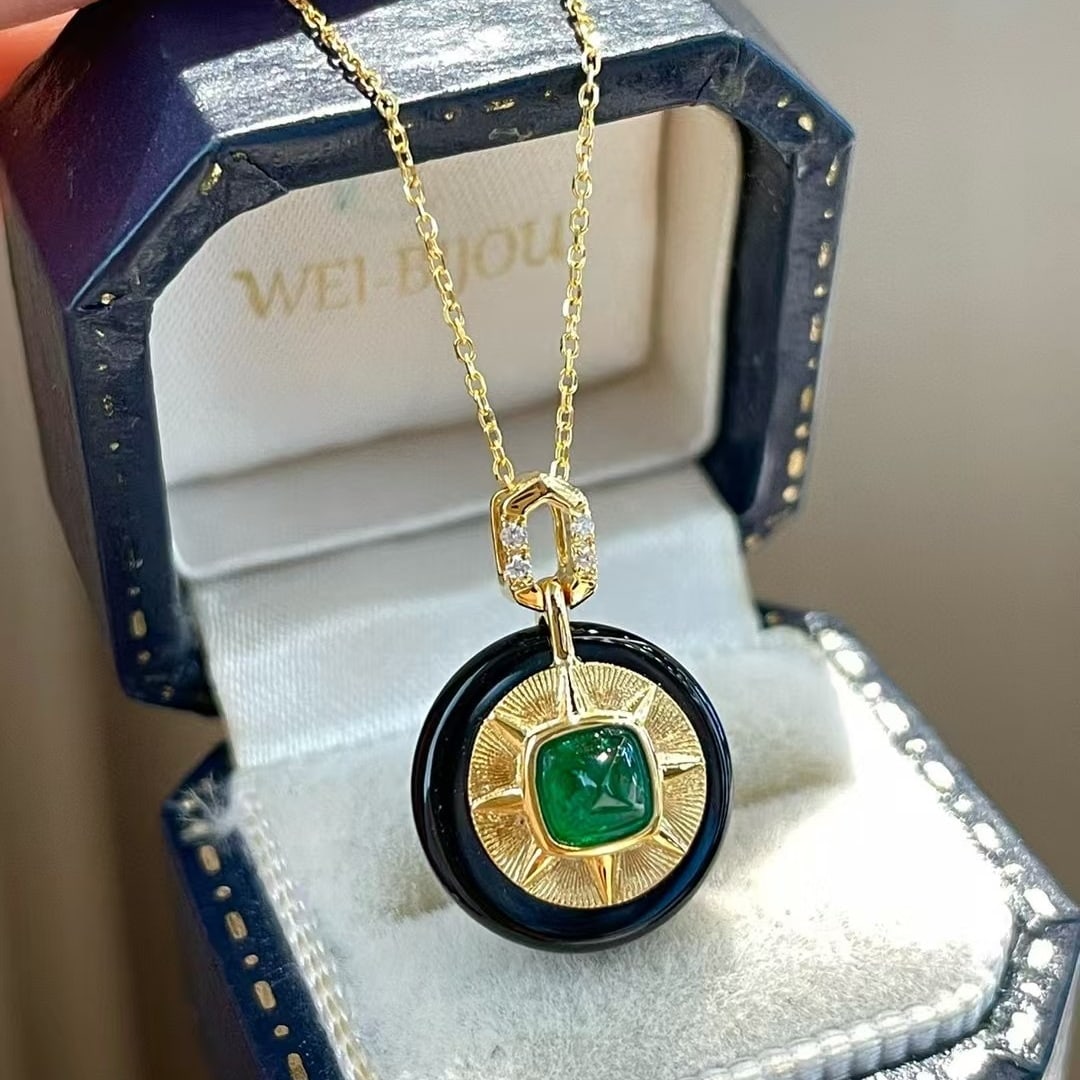 14k Gold 0.3 Ct Vivid Green Natural Emerald & Diamond Pendant( Without Chain ) - 5