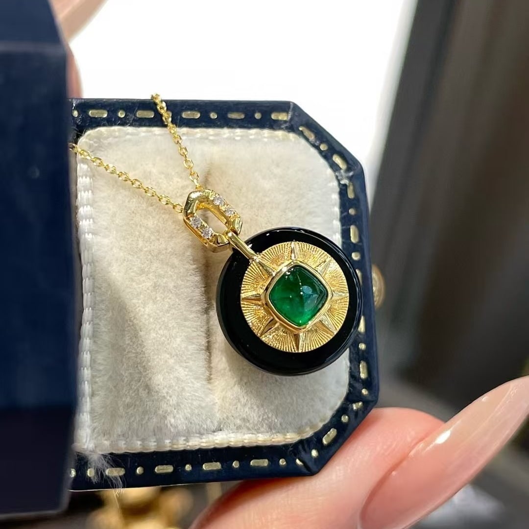 14k Gold 0.3 Ct Vivid Green Natural Emerald & Diamond Pendant( Without Chain ) - 6