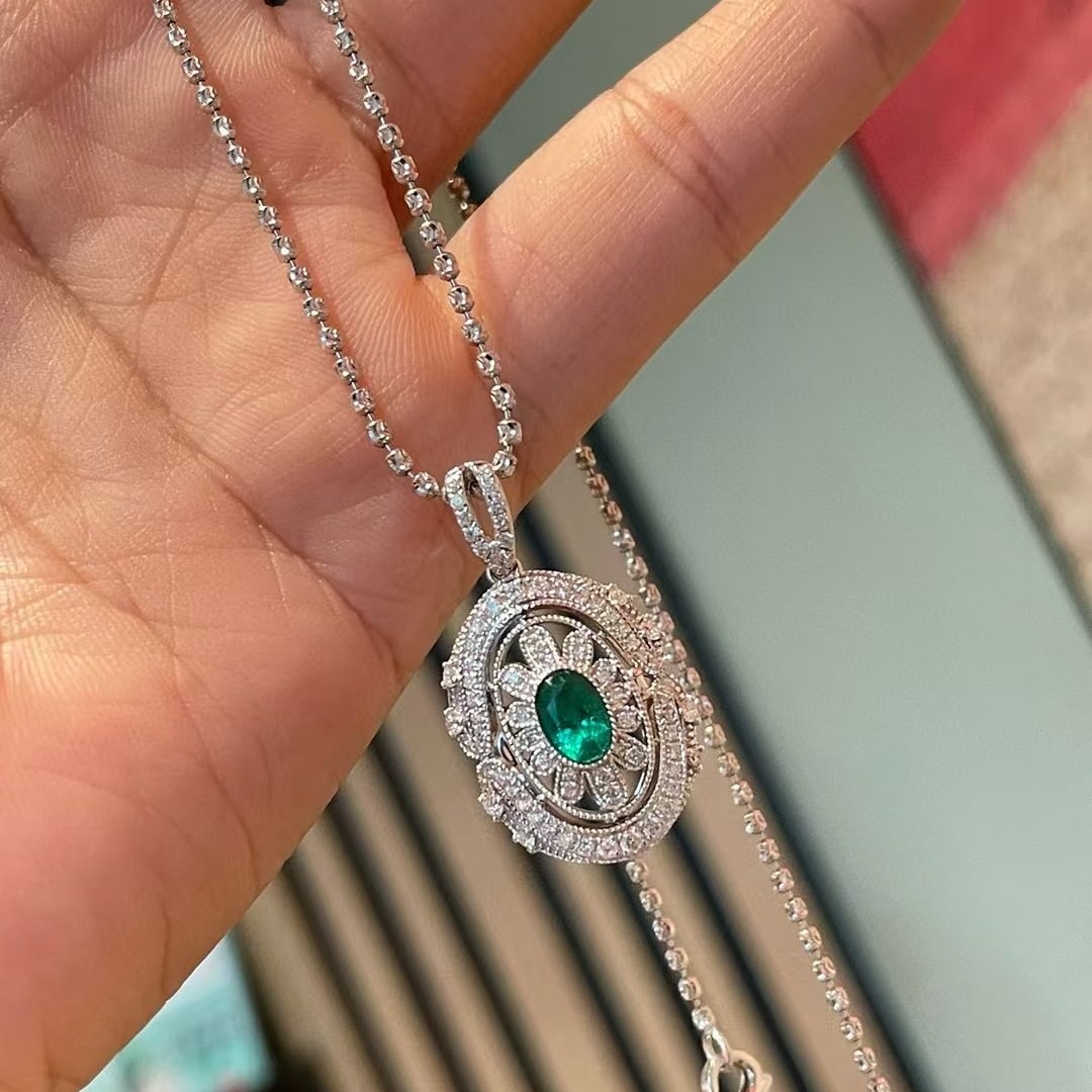 14k Gold 0.5 Ct Vivid Green Natural Emerald & Diamond Pendant( Without Chain ) - 3