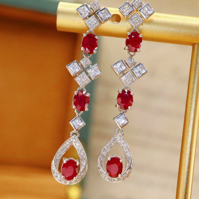 14k Gold 1.74 Ctw Natural Ruby & Diamond Earrings - 3