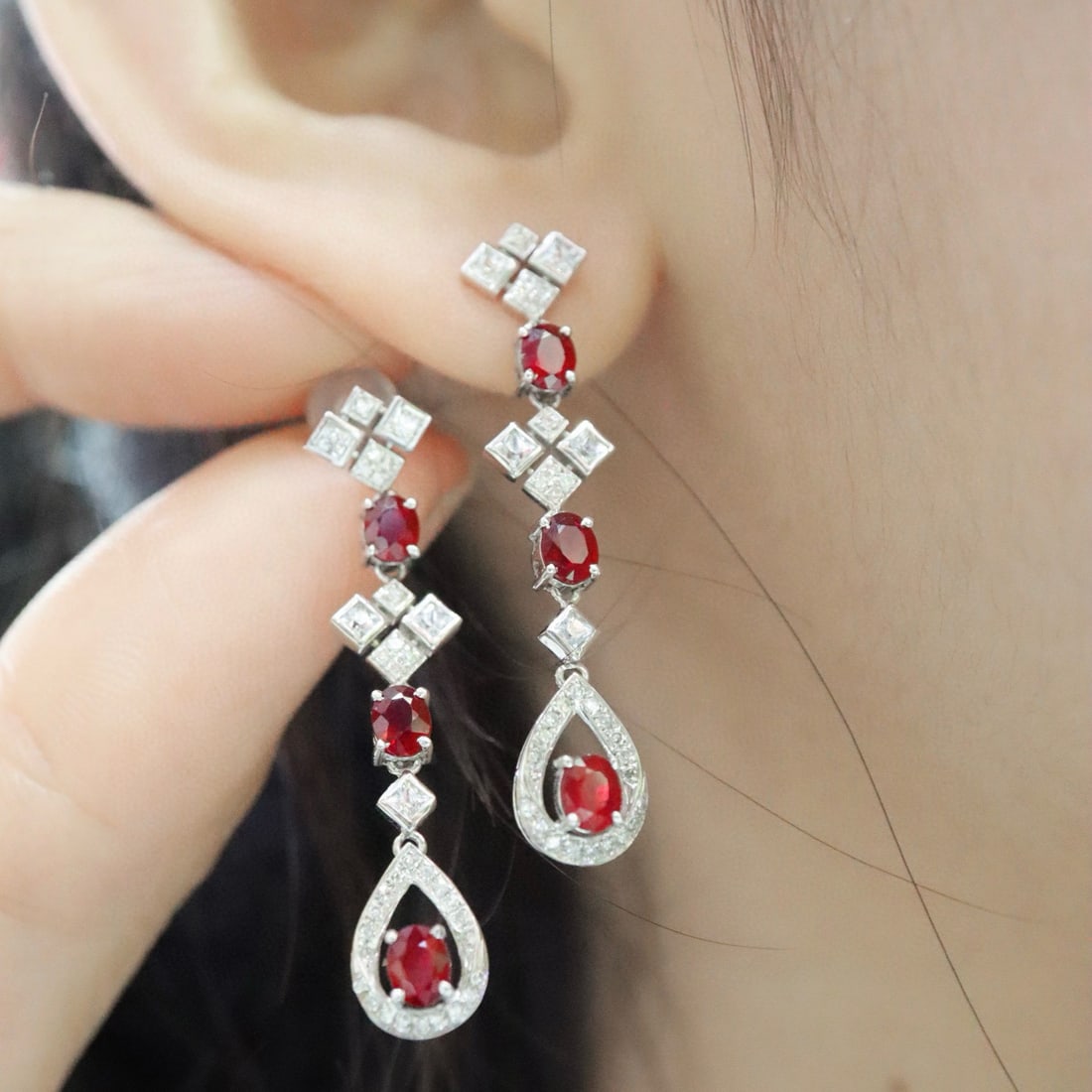 14k Gold 1.74 Ctw Natural Ruby & Diamond Earrings - 5