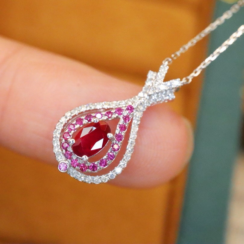 14k Gold 0.52 Ctw Natural Ruby & Ruby Necklace - 2