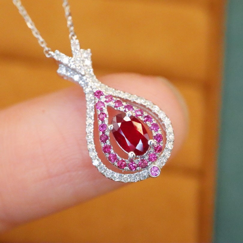 14k Gold 0.52 Ctw Natural Ruby & Ruby Necklace - 3