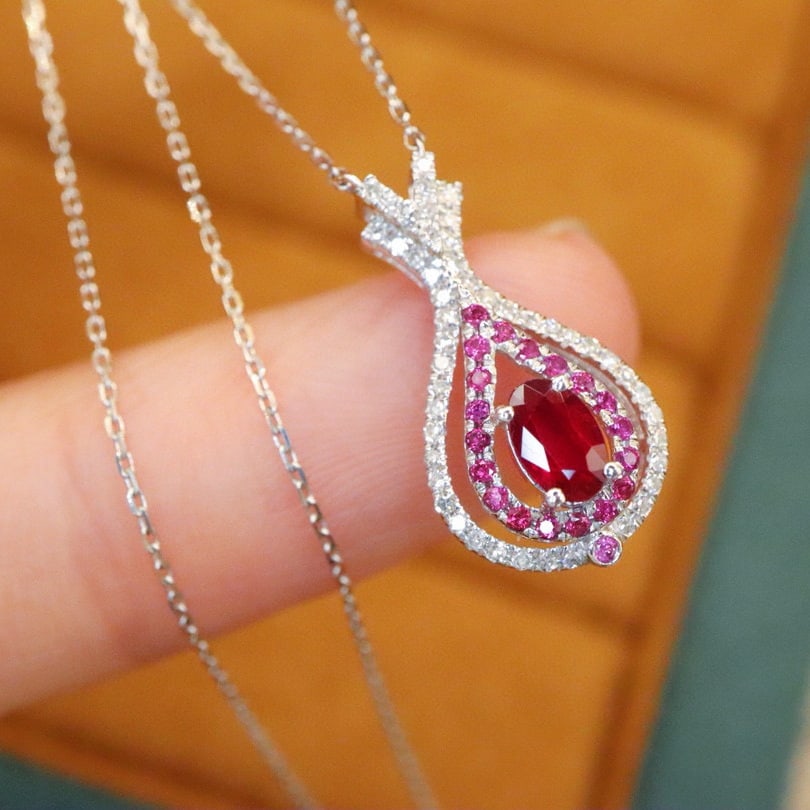14k Gold 0.52 Ctw Natural Ruby & Ruby Necklace - 4