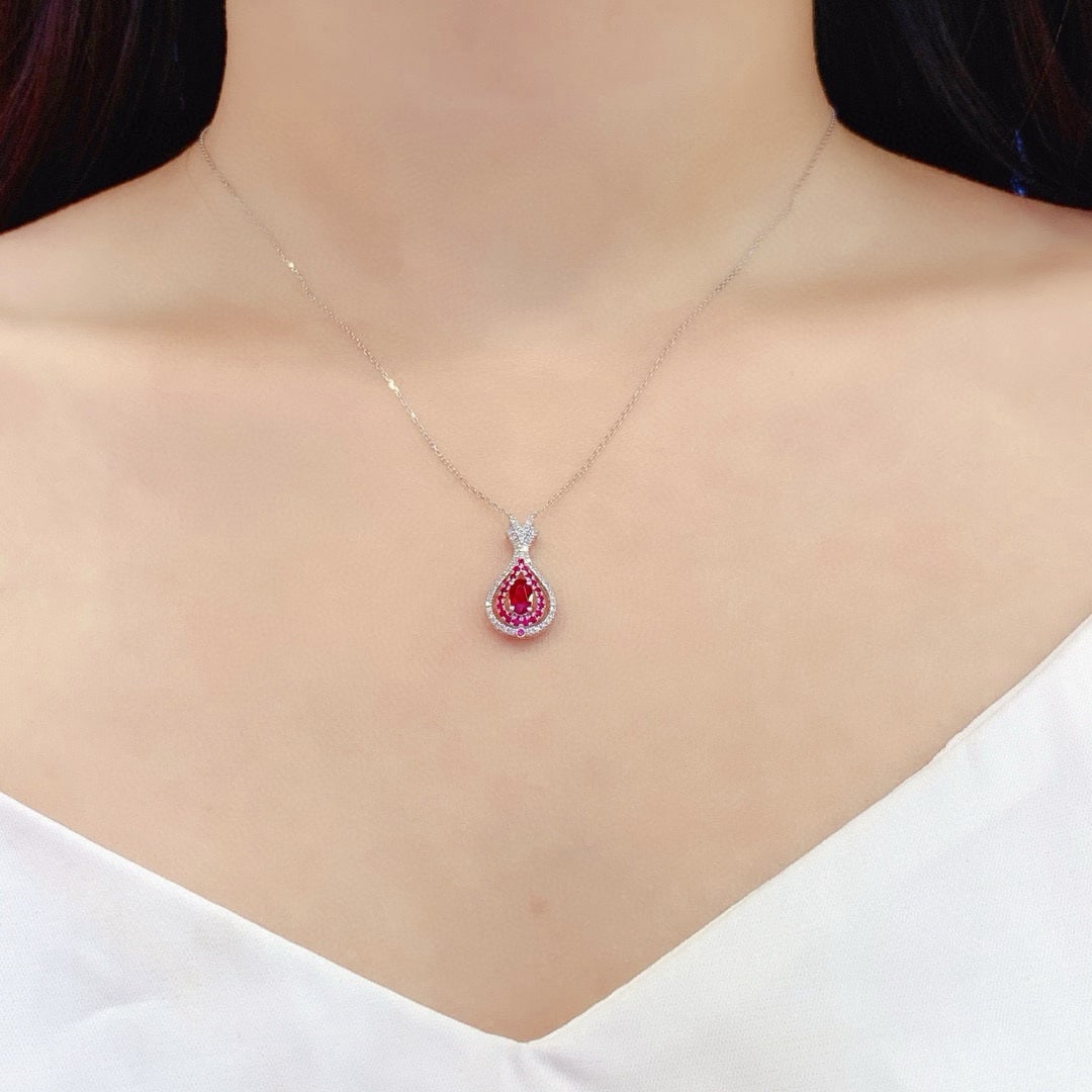 14k Gold 0.52 Ctw Natural Ruby & Ruby Necklace - 6