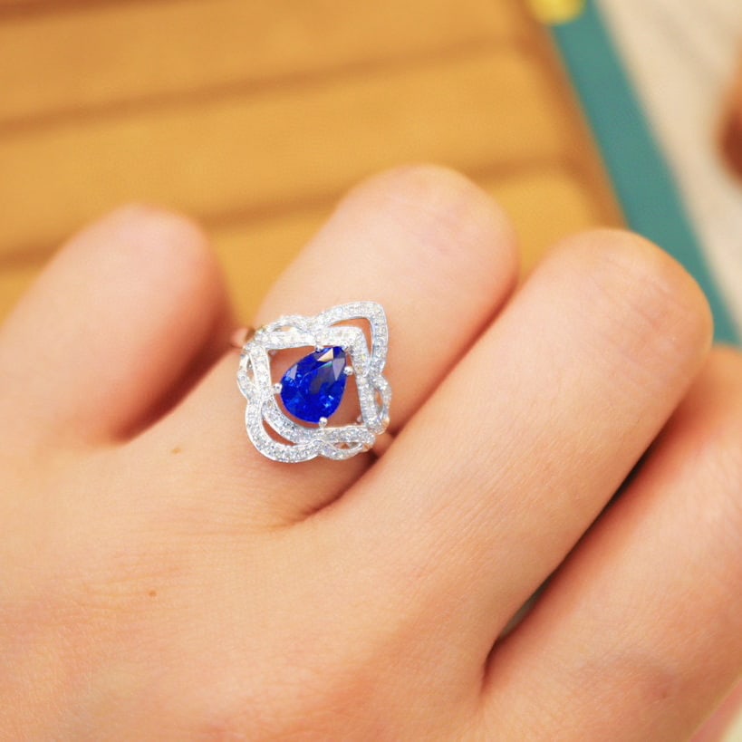 14k Gold 1.56 Ctw Natural Sapphire & Diamond Ring - 5