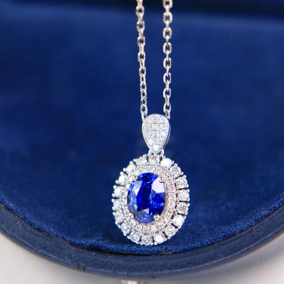 14k Gold 1.45 Ctw Natural Sapphire & Diamond Pendant( Without Chain ) - 2