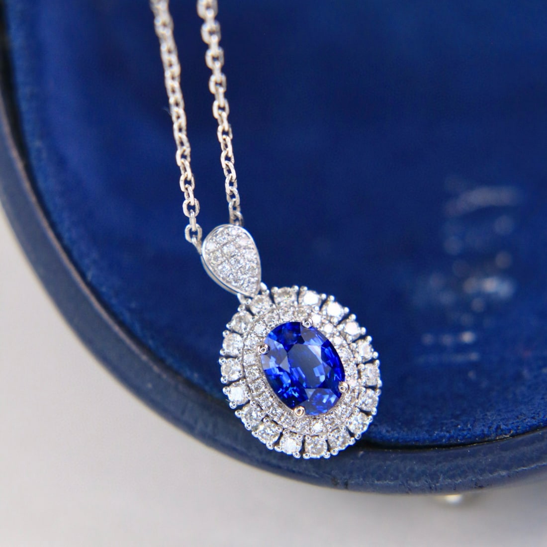 14k Gold 1.45 Ctw Natural Sapphire & Diamond Pendant( Without Chain ) - 3