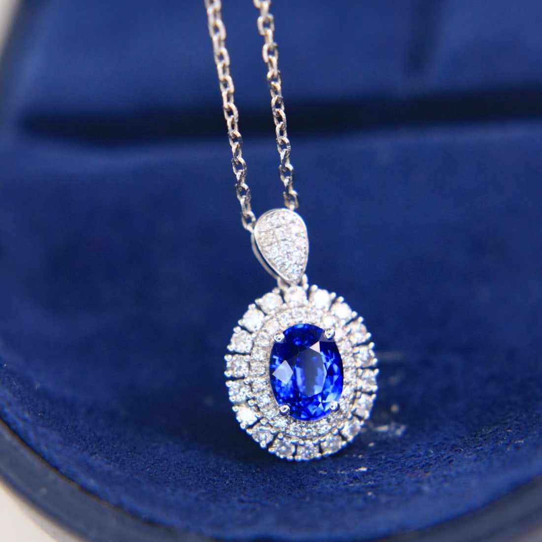14k Gold 1.45 Ctw Natural Sapphire & Diamond Pendant( Without Chain ) - 4