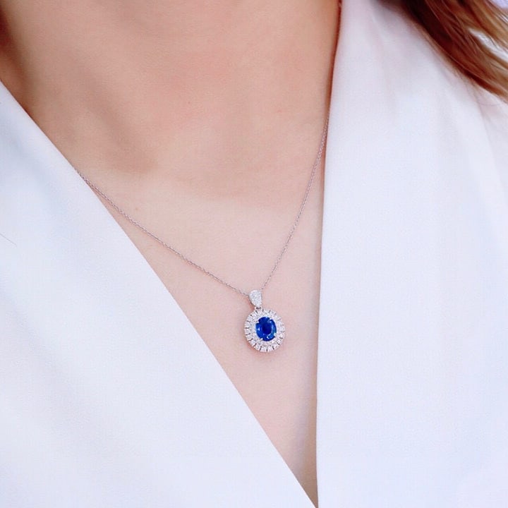 14k Gold 1.45 Ctw Natural Sapphire & Diamond Pendant( Without Chain ) - 5